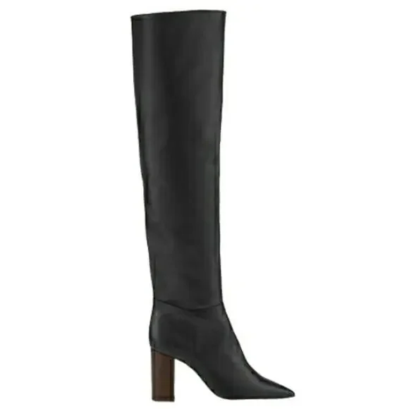 MAJE Fauve leather pointed pointy toe thigh over the knee black boots 40 9 NEW - Picture 3 of 10